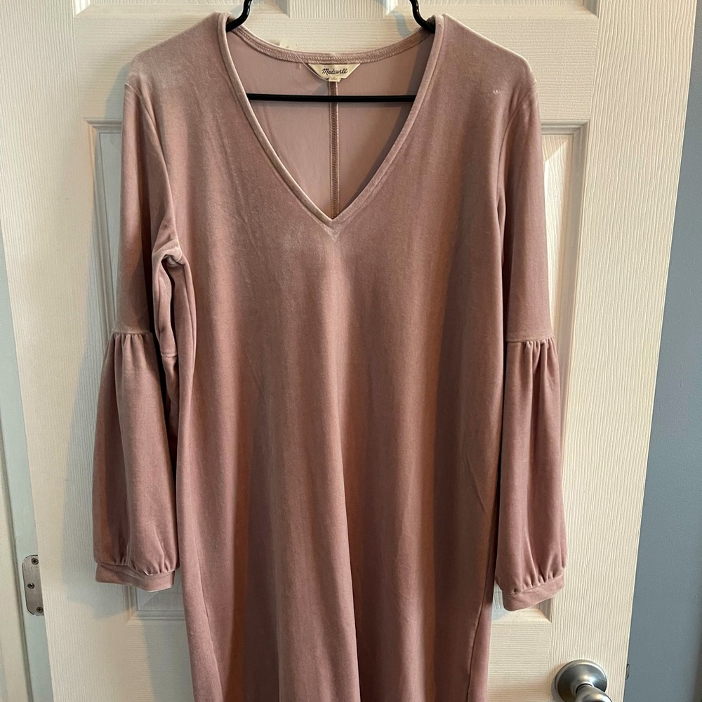 Madewell Pink Velvet balloon-sleeve dress